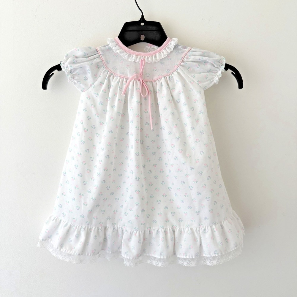 Alexis Vintage Girls Dress Size 3M White Floral Lace USA Baptism Ruffle Heirloom